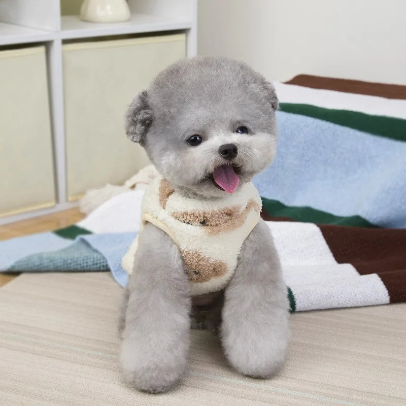 Traceable Cow Bear Pet Vest with Heavy Clothing Small Dog Clothes Cat Autumn Winter Warm