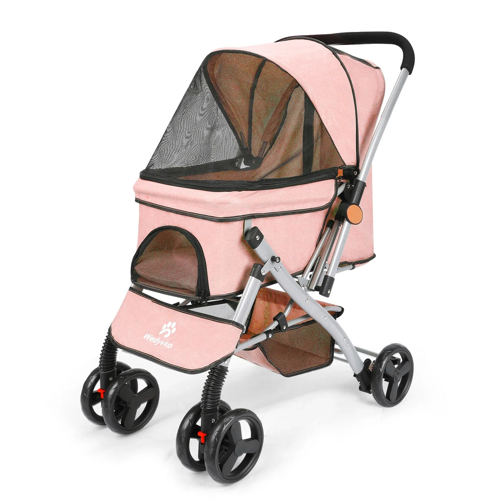 Foldable Cat Dog Stroller  Detachable  Easy Assembly Pet Travel Carrier W/Shock Absorption Folding Resistant