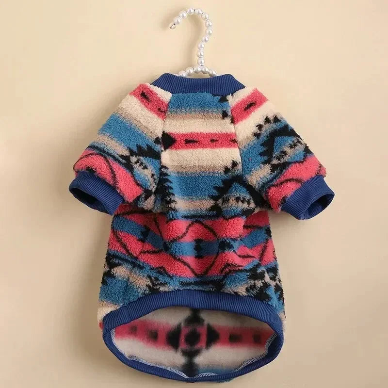 Autumn and Winter Cat and Dog Clothes Cute Striped Plush Polyester Sweatshirt Pet Clothes Durable