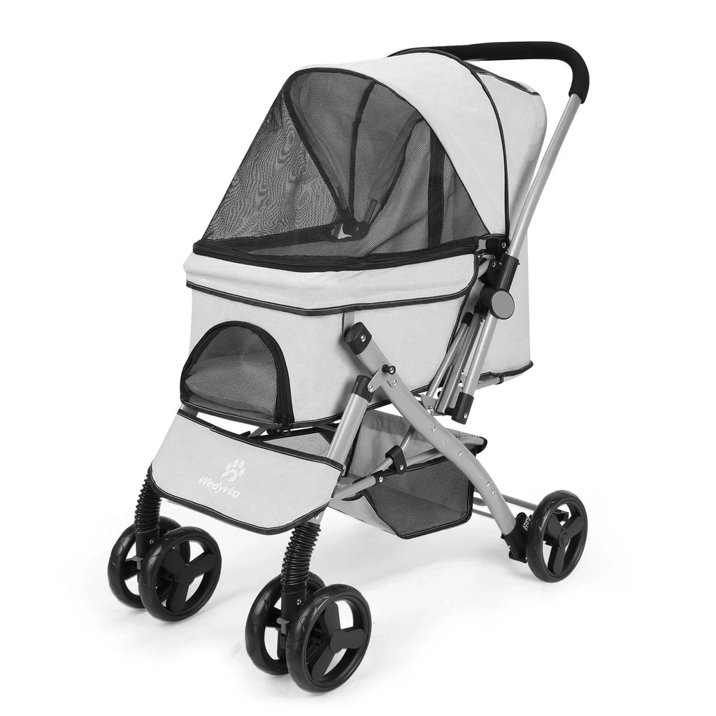 Foldable Cat Dog Stroller  Detachable  Easy Assembly Pet Travel Carrier W/Shock Absorption Folding Resistant