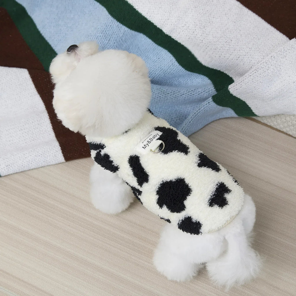 Traceable Cow Bear Pet Vest with Heavy Clothing Small Dog Clothes Cat Autumn Winter Warm