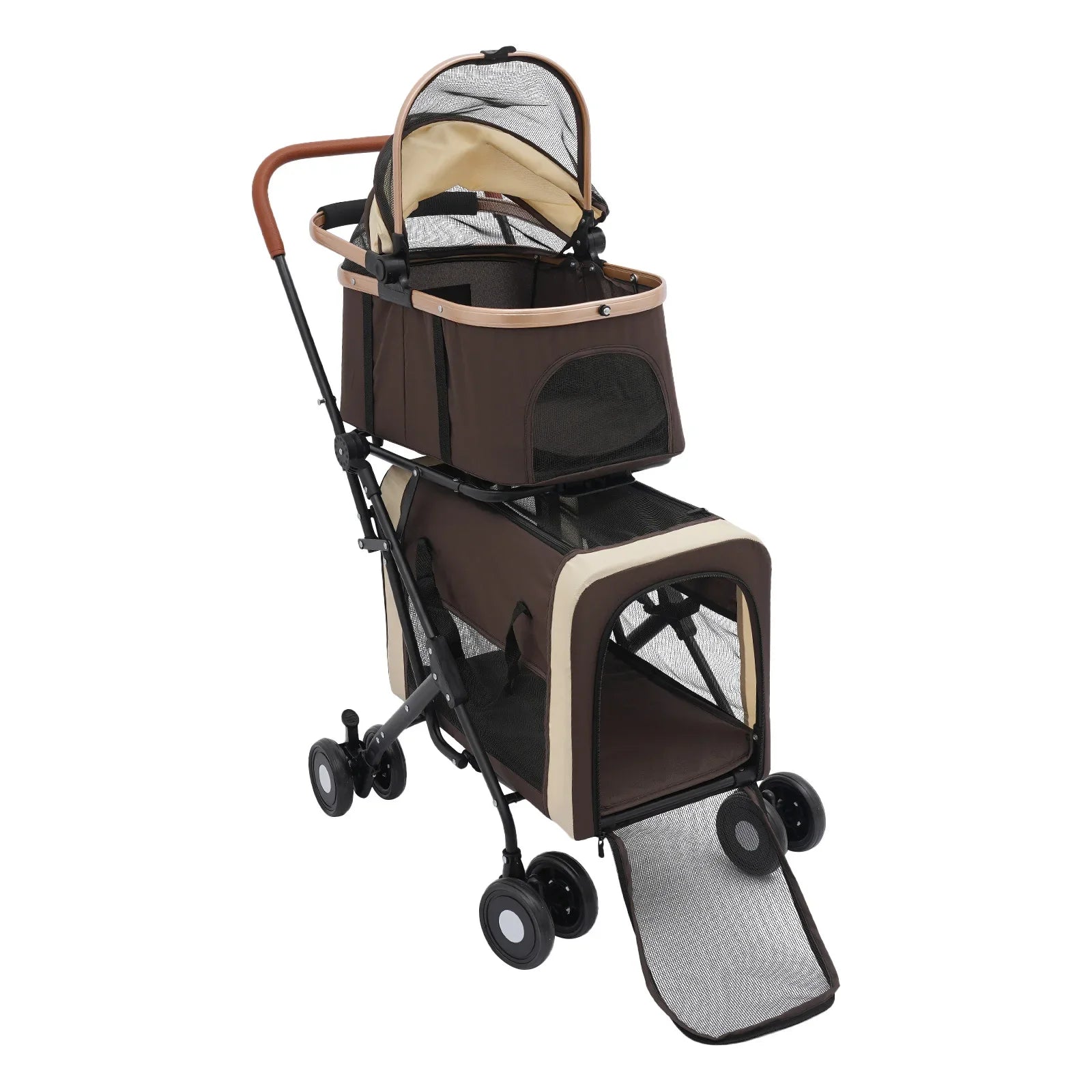 2-Tier Foldable Pet Stroller, Dog & Cat Stroller, Foldable Pet Stroller for Small & Medium Dogs, Overall Load 77lbs