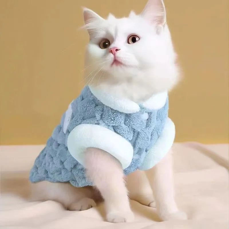 Winter Cat Dog Clothes with Buckle Sweet Bear Print Pet Plush Sweater for Small Dogs Pomeranian Chihuahua