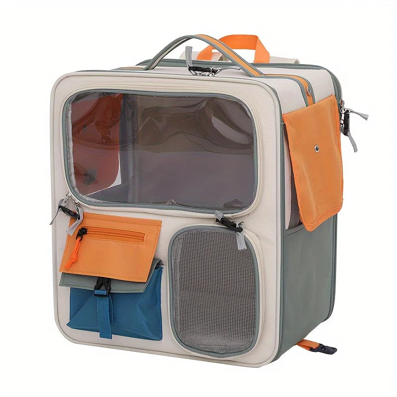 Oxford Cloth Pet Backpack with Zipper, Portable Large Capacity Dog & Cat Travel Carrier Bag with Ventilated